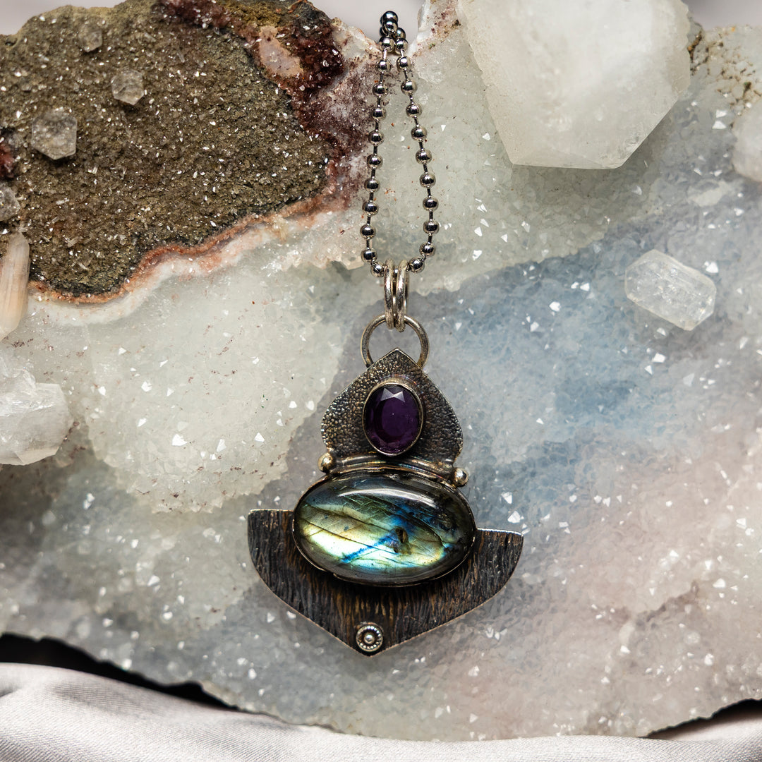 Labradorite 925 Sterling Silver Pendant 2.25 Inch-925 Sterling Silver-Crystal Destiny-Labradorite-2.25"-Crystal Destiny