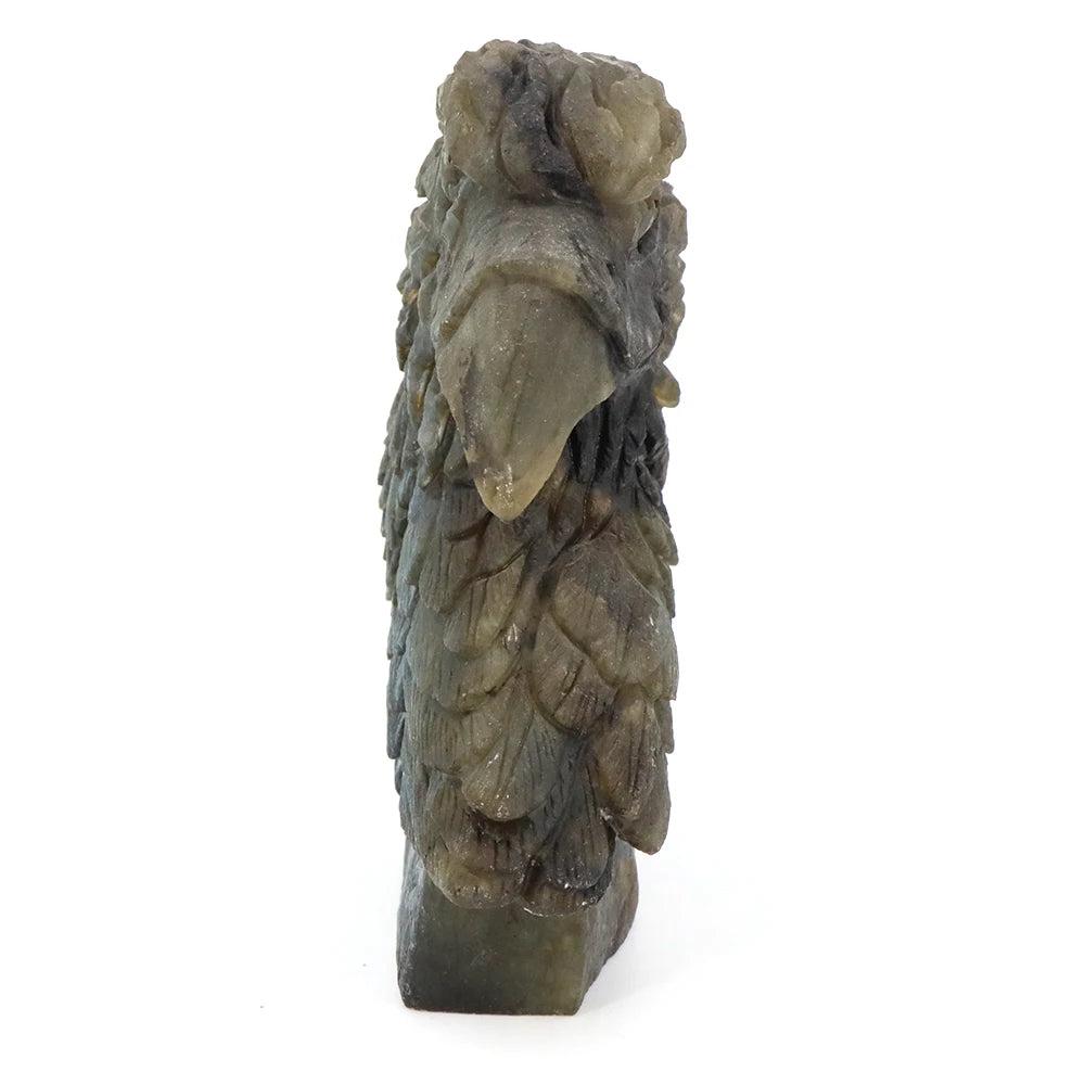 Hand-carved labradorite American Eagle Head Statue Sculpture, showcasing natural labradorescence for vision and power.