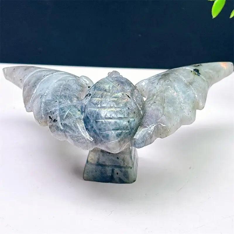 Labradorite Crystal Carved Rotating Balanced Eagle On Pyramid