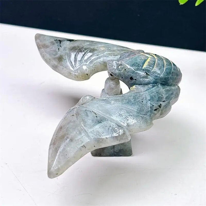 Labradorite Crystal Carved Rotating Balanced Eagle On Pyramid