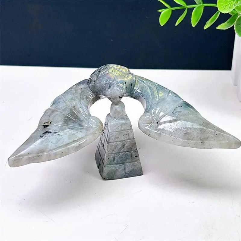 Labradorite Crystal Carved Rotating Balanced Eagle On Pyramid