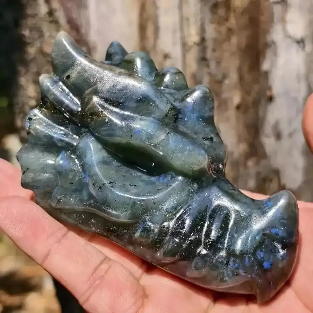 Labradorite Dragon Skull Statue Crystal Carving