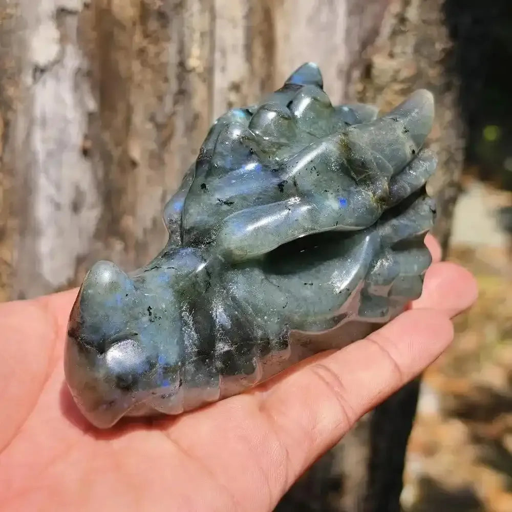 Labradorite Dragon Skull Statue Crystal Carving