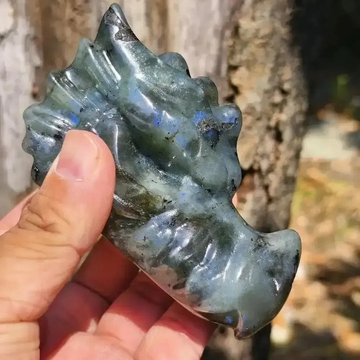 Labradorite Dragon Skull Statue Crystal Carving