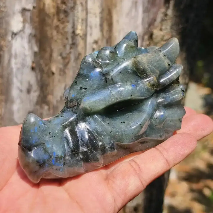 Labradorite Dragon Skull Statue Crystal Carving