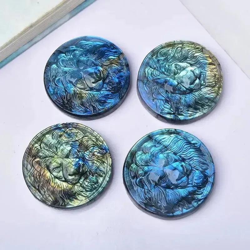 Labradorite Lion Head Carving | Hand Carved Crystal