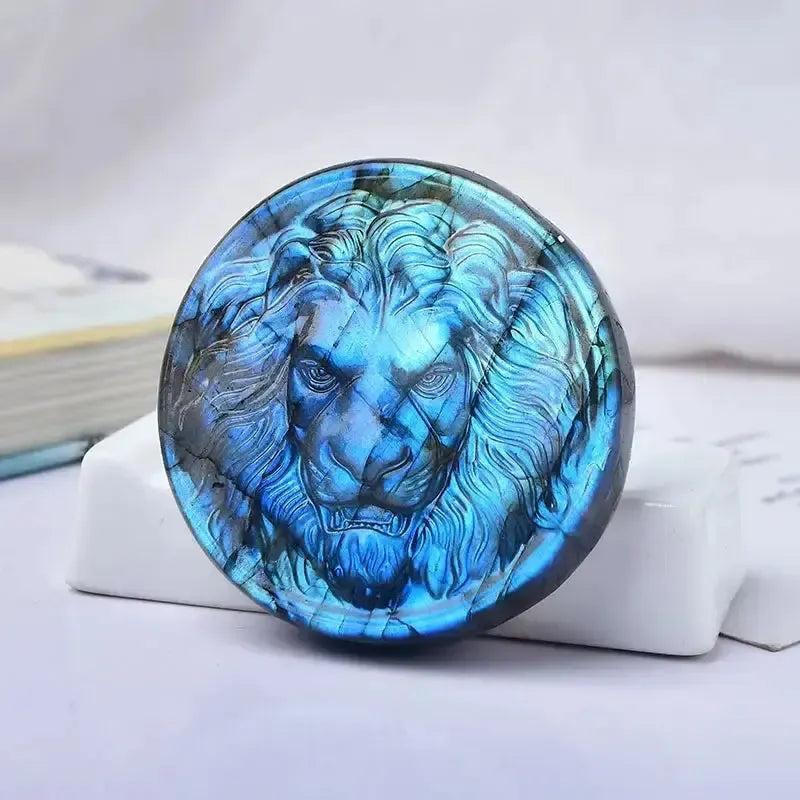 Labradorite Lion Head Carving | Hand Carved Crystal