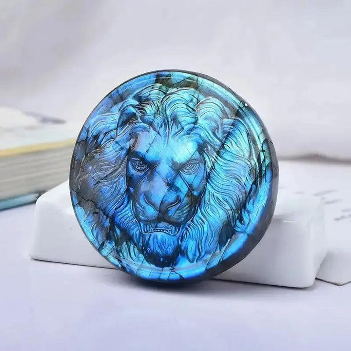 Labradorite Lion Head Carving | Hand Carved Crystal