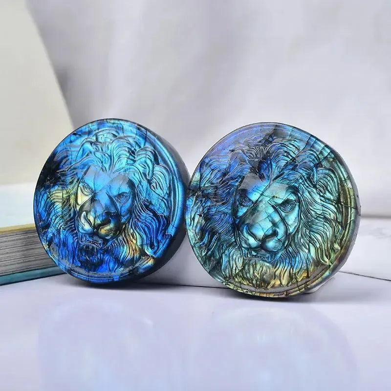 Labradorite Lion Head Carving | Hand Carved Crystal