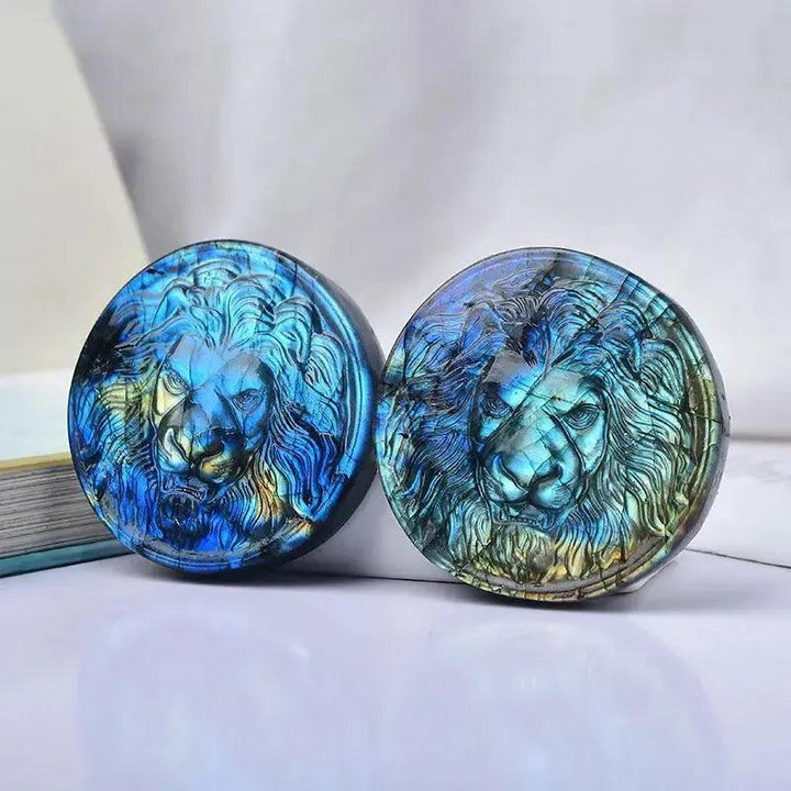 Labradorite Lion Head Carving | Hand Carved Crystal