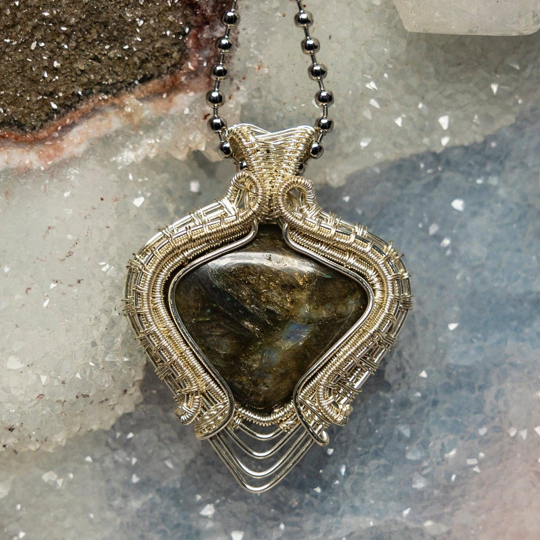 Labradorite Wire Wrap Pendant 1.75 Inch