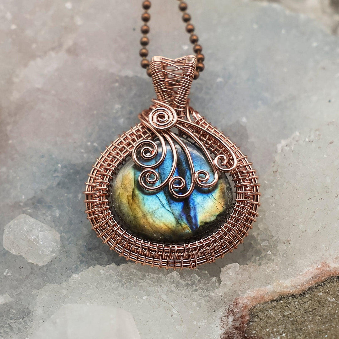 Labradorite Wire Wrap Pendant 2 Inch