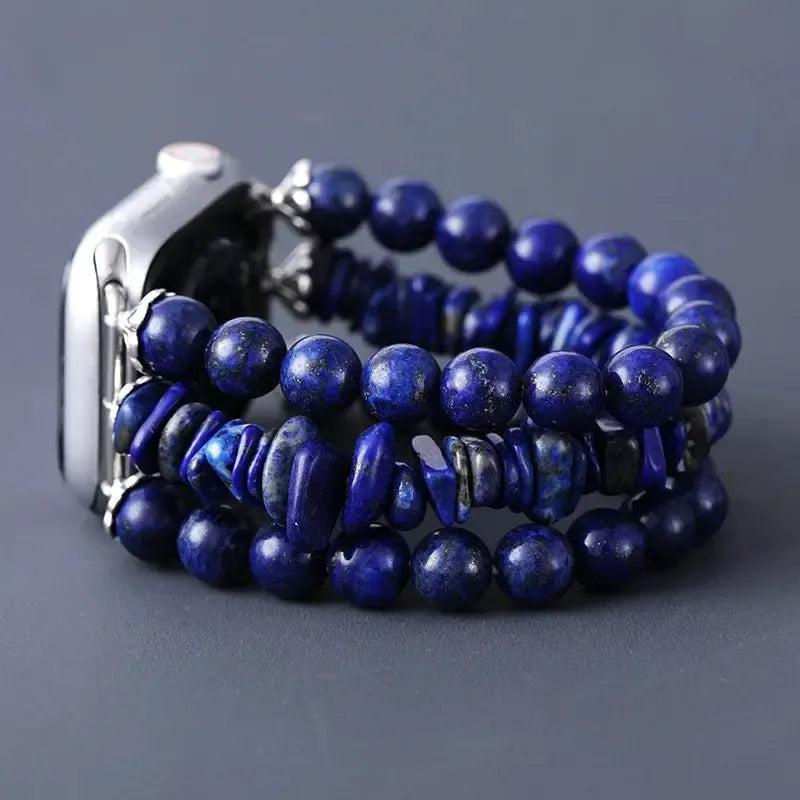 Lapis Lazuli Apple iWatch Band with deep blue, gold-flecked beads and chips for wisdom and intuition.