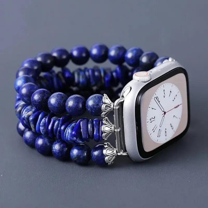 Lapis Lazuli Apple iWatch Band: deep blue stone beads with golden pyrite, a bohemian tech accessory for wisdom.