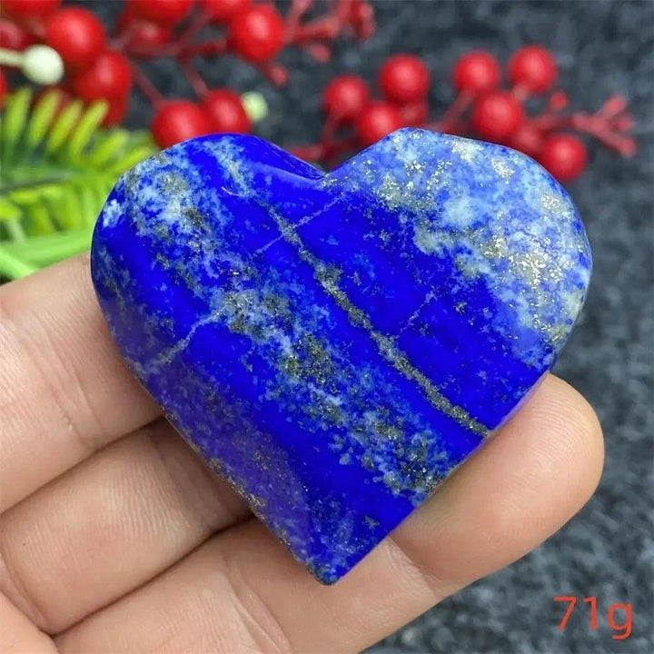 Lapis Lazuli Crystal Heart: Hand-polished, deep royal blue heart with golden pyrite flecks, radiating ancient wisdom.
