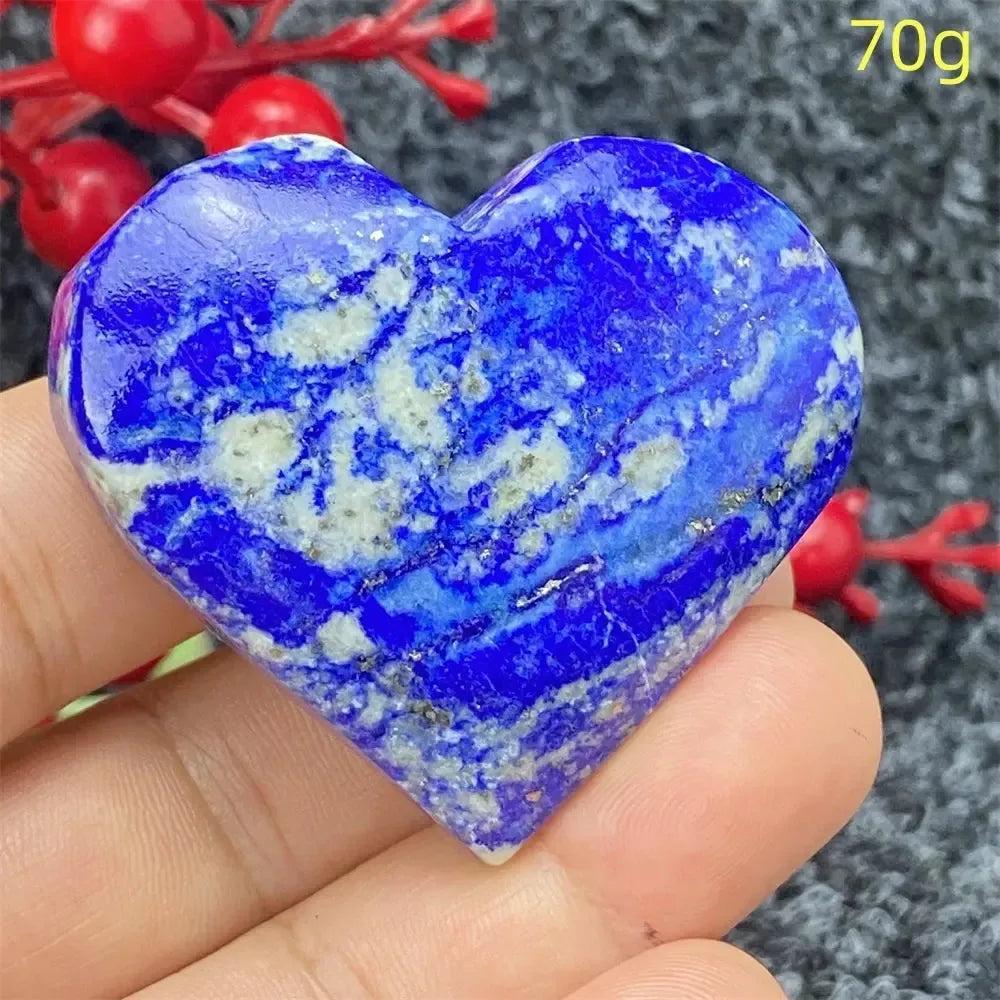 Lapis Lazuli Crystal Heart: Hand-polished, deep royal blue heart with golden pyrite flecks, radiating ancient wisdom.