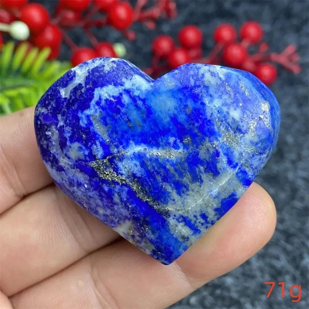 Lapis Lazuli Crystal Heart: Hand-polished, deep royal blue heart with golden pyrite flecks, radiating ancient wisdom.
