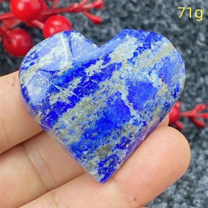 Lapis Lazuli Crystal Heart: Hand-polished, deep royal blue heart with golden pyrite flecks, radiating ancient wisdom.