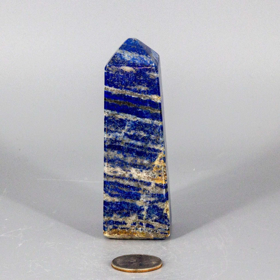 Lapis Lazuli Obelisk Tower, 4-inch deep celestial blue wisdom stone with gold pyrite flecks.