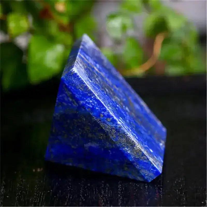 AAA-grade Natural Lapis Lazuli Crystal Pyramid, deep royal blue with golden pyrite, for divine wisdom and royal power.
