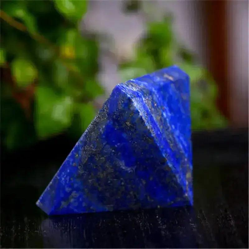 Natural Lapis Lazuli Crystal Pyramid, deep royal blue with golden pyrite flecks, polished AAA grade, for divine wisdom.