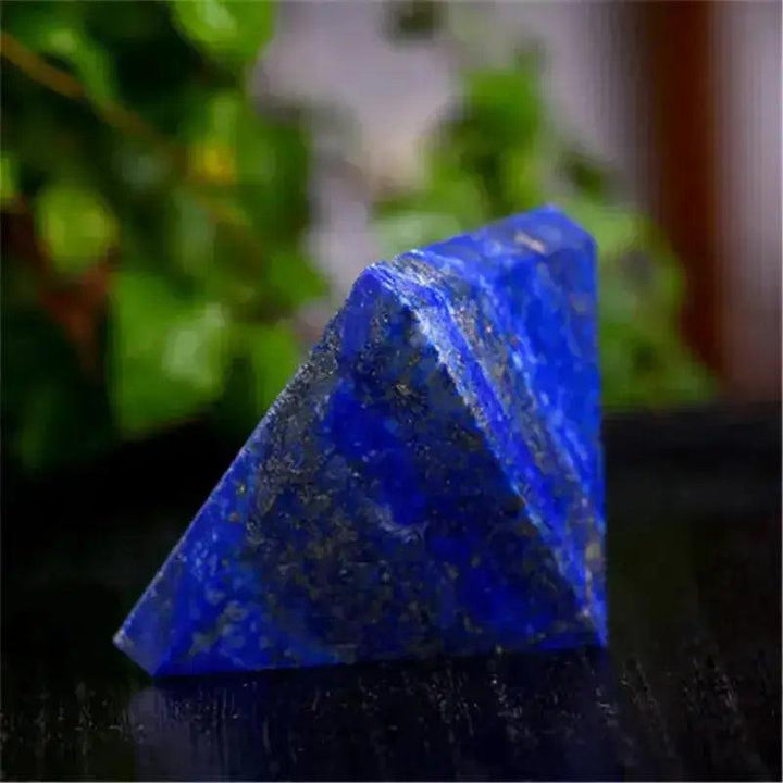 Natural Lapis Lazuli Crystal Pyramid, deep royal blue with golden pyrite flecks, polished AAA grade, for divine wisdom.