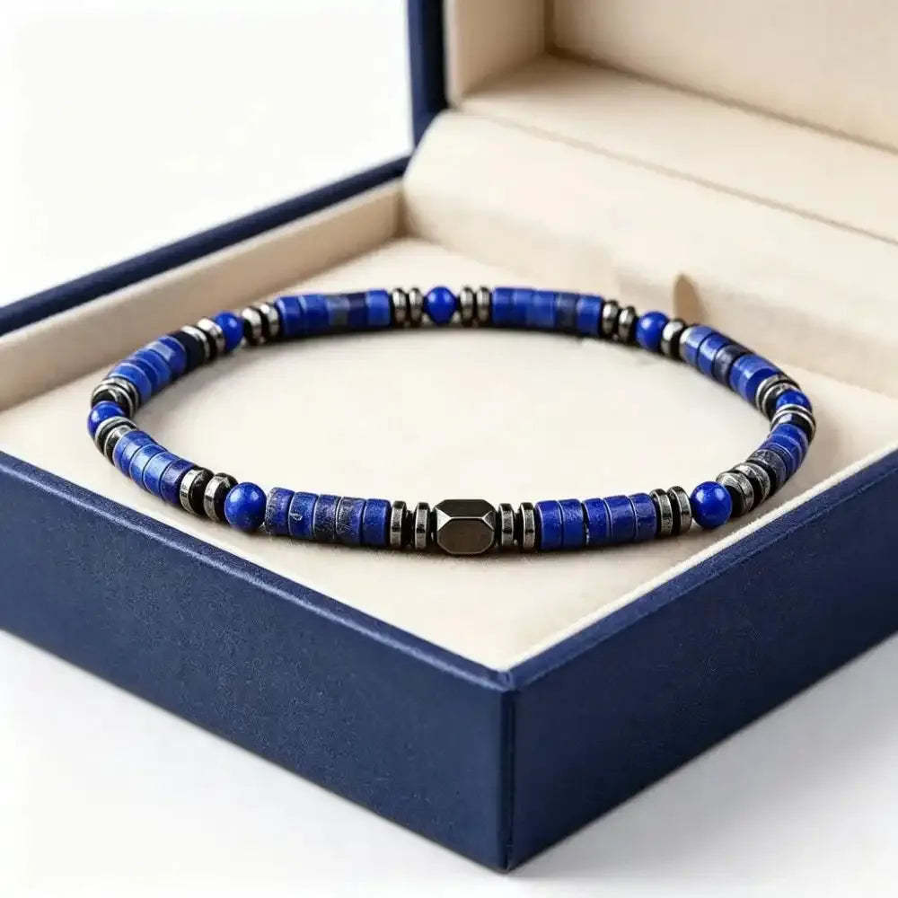 Lapis Lazuli Disc Bead Stretch Bracelet