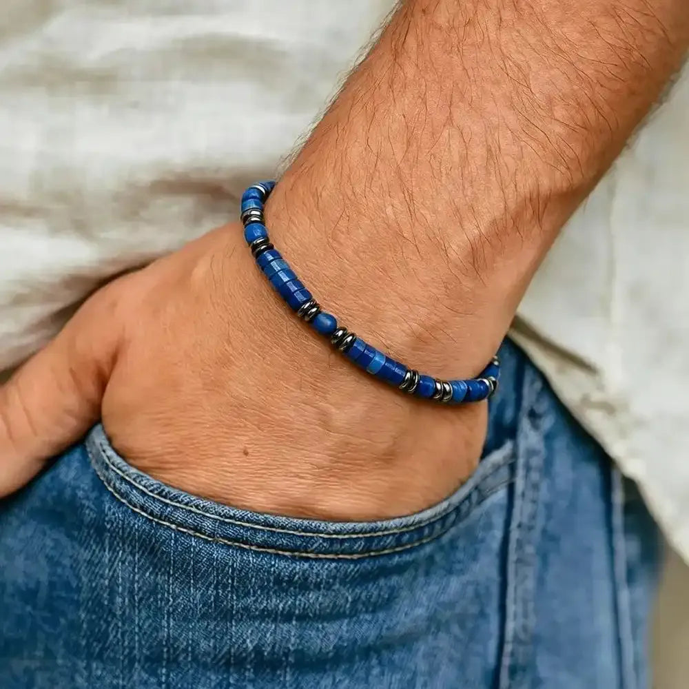 Lapis Lazuli Disc Bead Stretch Bracelet