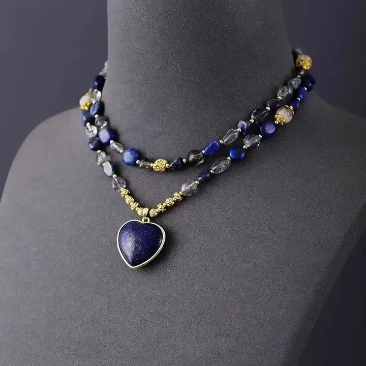 Lapis Lazuli Heart Pendant Lariat Necklace-Necklaces-Ali-Lapis Lazuli-26.7" Length-Crystal Destiny
