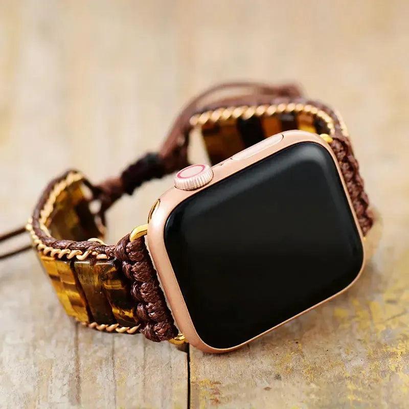 Handcrafted Lava Stone, Jasper, Tiger's Eye Apple iWatch band with grounding energy and earthy tones.