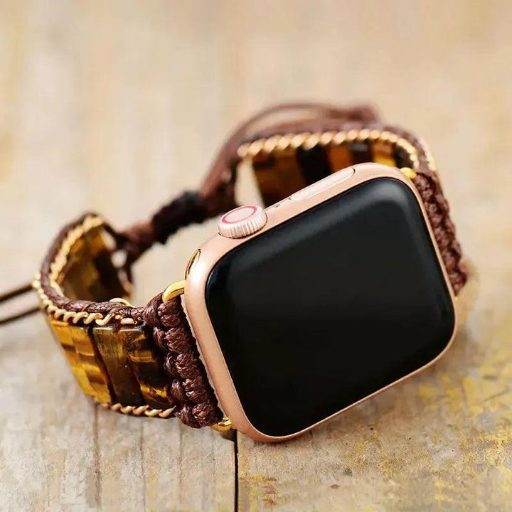 Handcrafted Lava Stone, Jasper, Tiger's Eye Apple iWatch band with grounding energy and earthy tones.