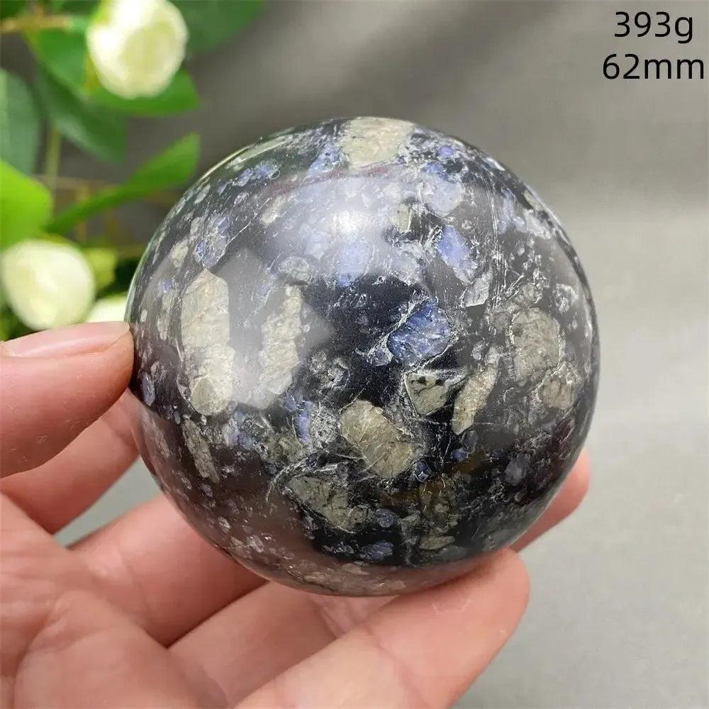 Rare Llanite Crystal Sphere, 62mm, showcasing blue, pink, and gray tones for empowerment and balance.