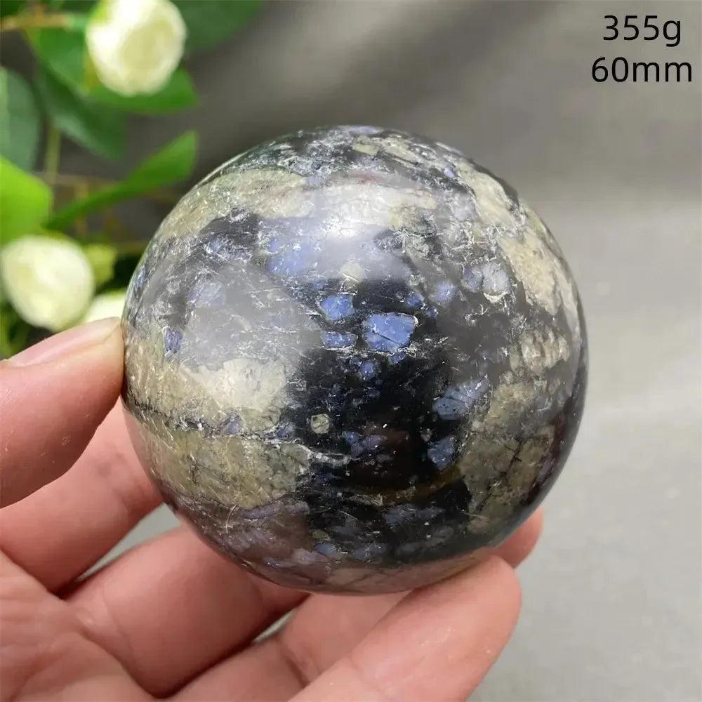 Rare Llanite Crystal Sphere (60mm, 355g) with captivating blue, pink, and gray tones for empowerment.