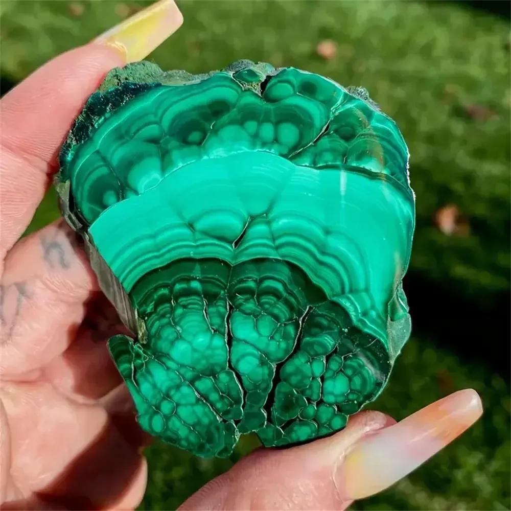 Malachite Crystal Polished Slice from Crystal Destiny, showcasing deep green concentric rings and eye patterns.
