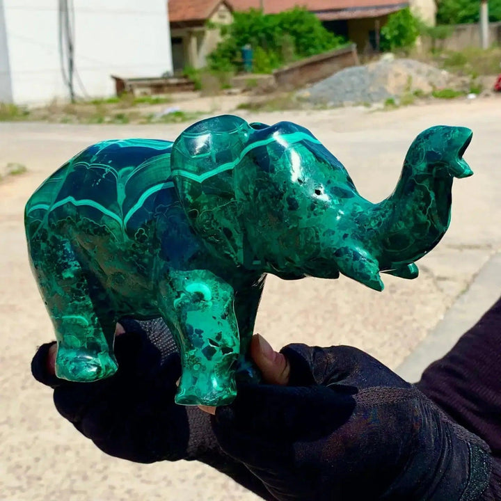 Malachite Elephant Carving | Natural Crystal Sculpture