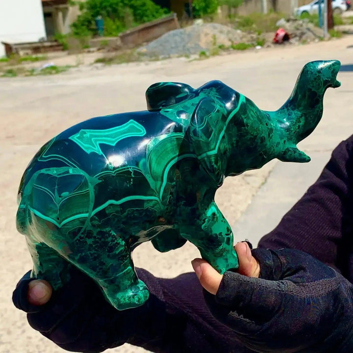 Malachite Elephant Carving | Natural Crystal Sculpture