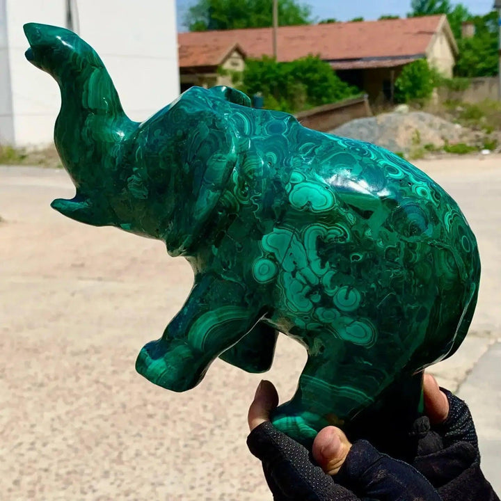 Malachite Elephant Carving | Natural Crystal Sculpture