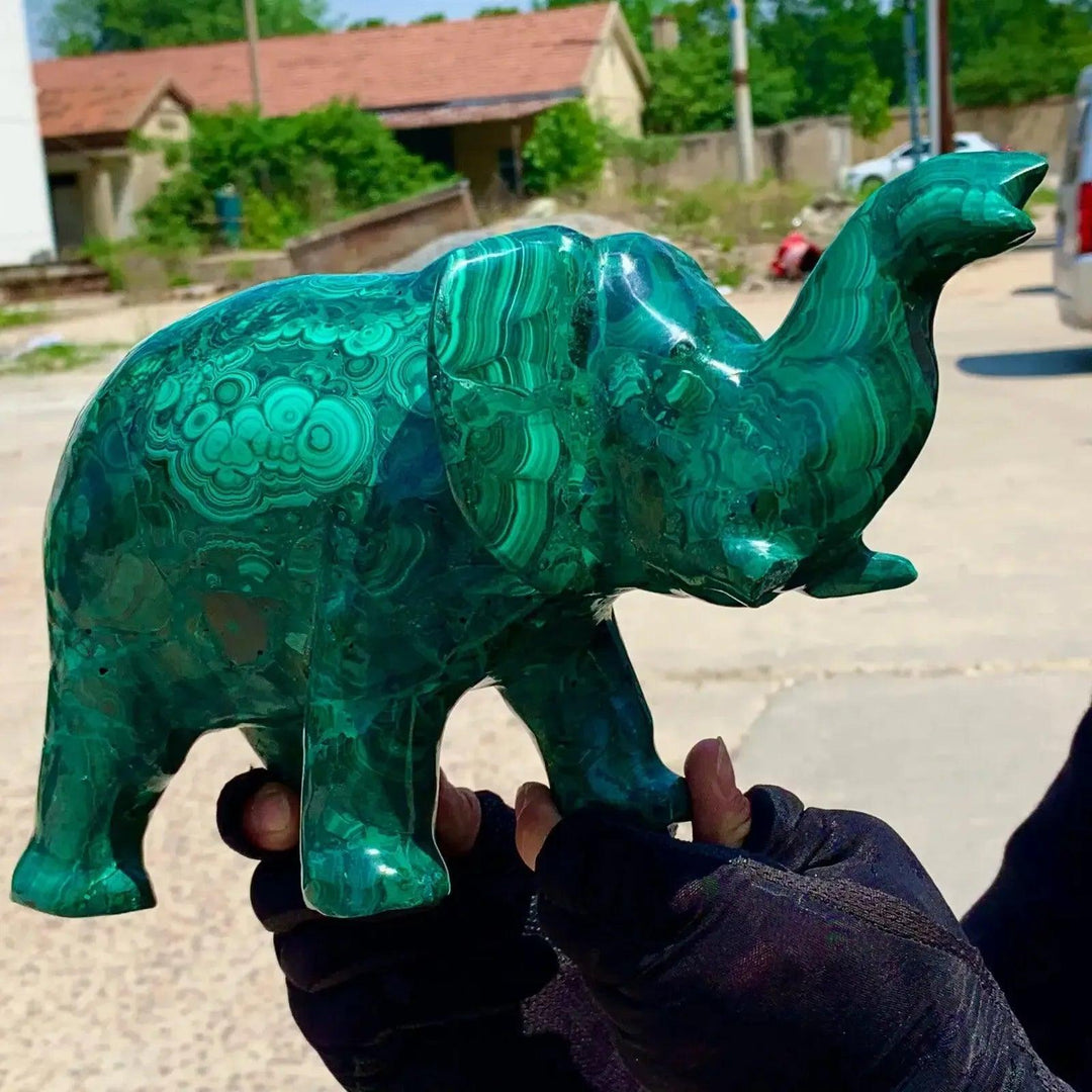 Malachite Elephant Carving | Natural Crystal Sculpture