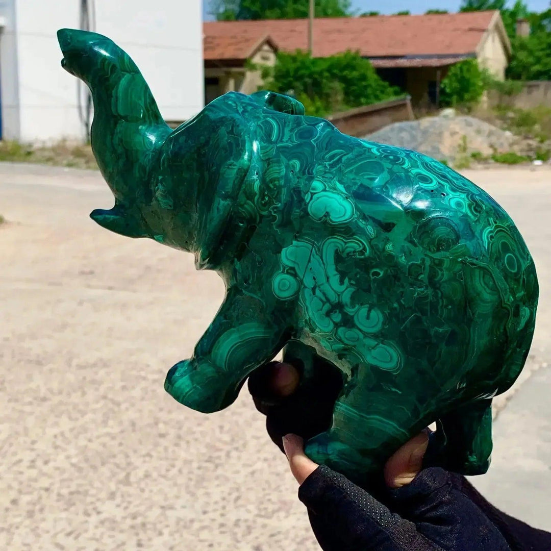 Malachite Elephant Carving | Natural Crystal Sculpture