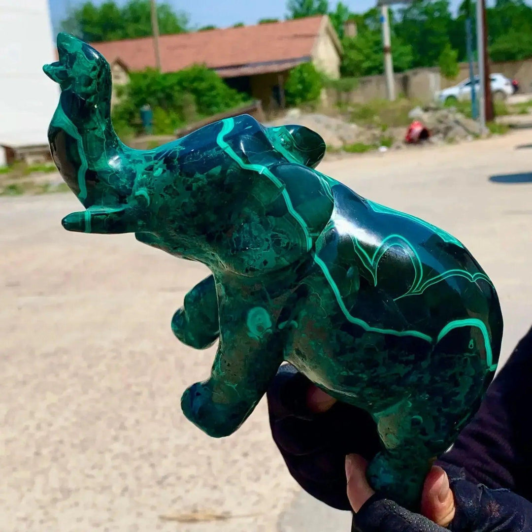 Malachite Elephant Carving | Natural Crystal Sculpture