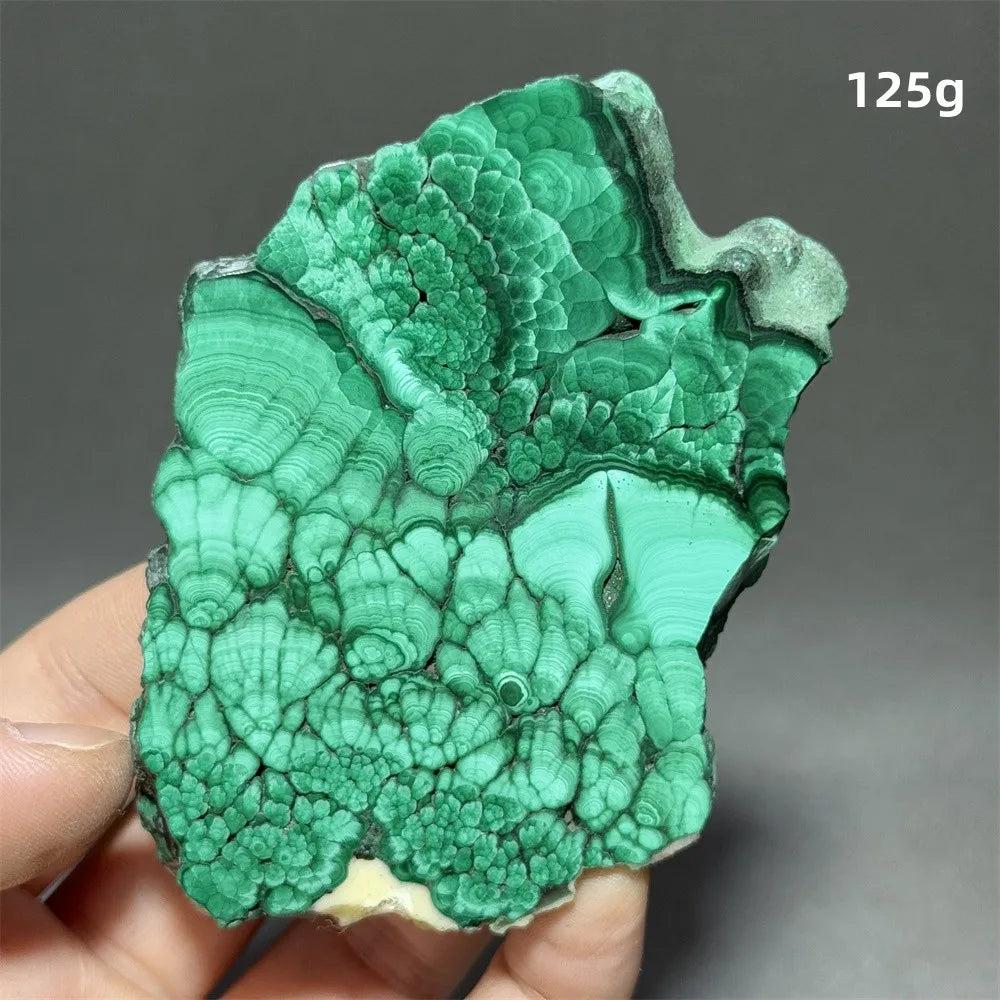 Stunning Malachite Raw Crystal Natural Stone Slice with vivid swirling forest green banding, 125g.