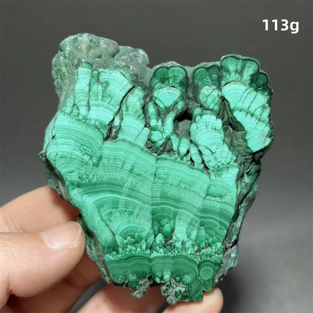 Malachite Raw Crystal Natural Stone Slice, 113g, with vivid swirling green banding for growth and healing.
