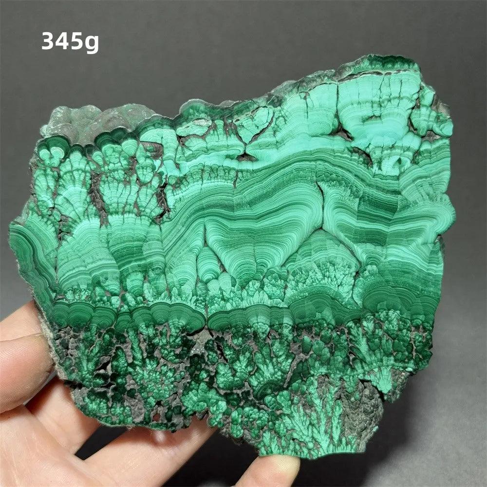 Stunning Malachite Raw Crystal Natural Stone Slice with vivid swirling green bands, ideal for growth and healing.