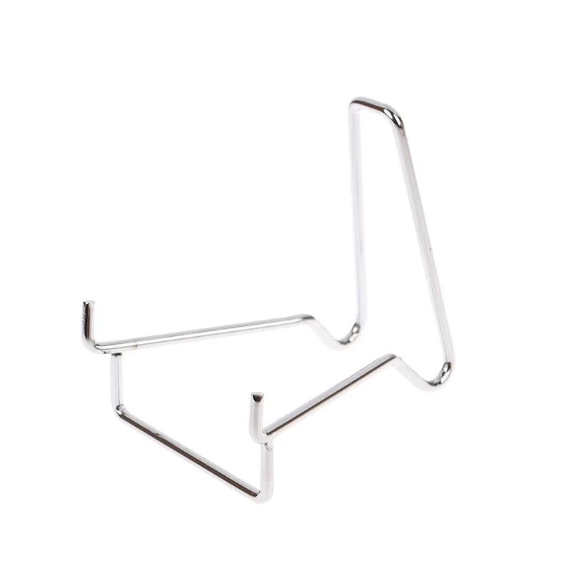 Silver metal arm easel stand, ideal for displaying crystals, minerals, geodes, and fossils.