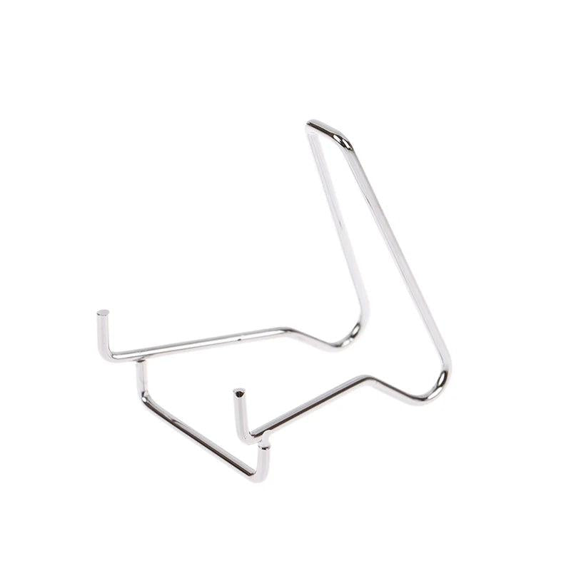 Silver metal arm easel stand, ideal for displaying crystals, minerals, geodes, and fossils.