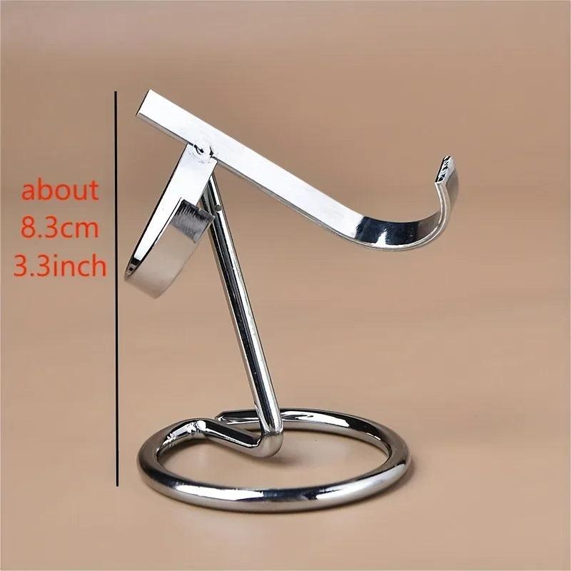 Silver metal crystal display stand, 8.3cm (3.3inch) tall, with a round base and curved holder.
