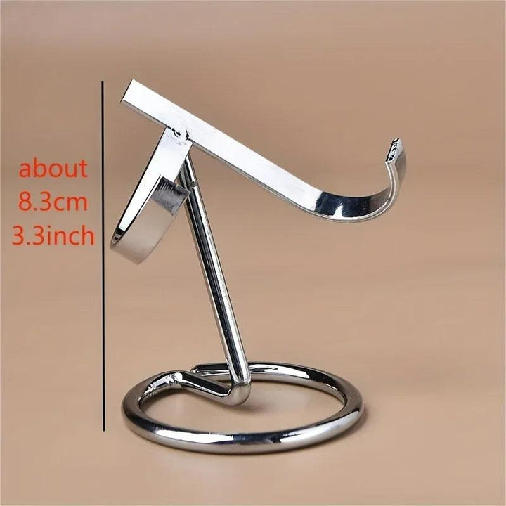 Silver metal crystal display stand, 8.3cm (3.3inch) tall, with a round base and curved holder.