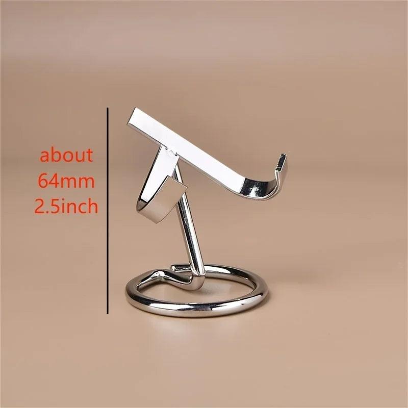 Silver metal crystal display stand, 2.5-inch tall, with a sleek, modern design for various crystal specimens.