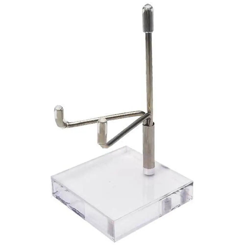 Silver metal crystal ball display stand with clear acrylic base, designed for spheres.