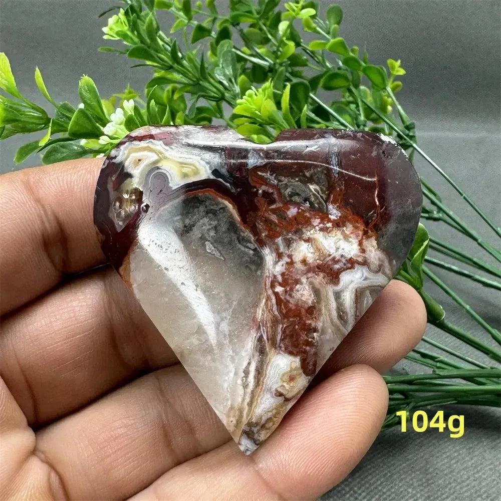 Mexican Agate Crystal Freeform heart, 104g, with warm oranges, deep reds, and creamy whites for strength and grounding.